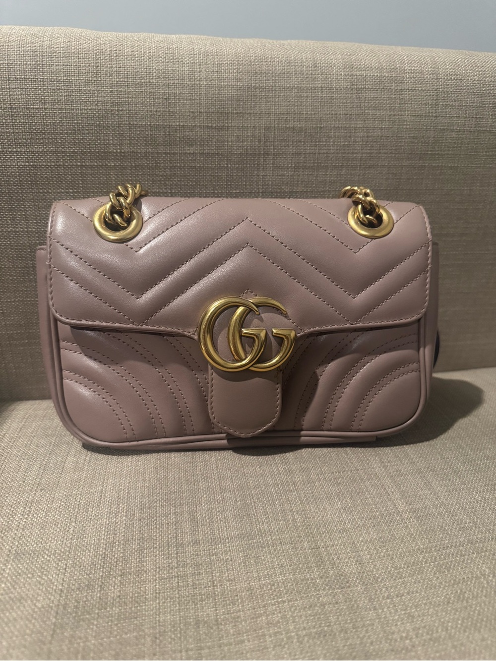 Gucci Small Matelassé Shoulder Bag in Dusty Rose with Gold Hardware
